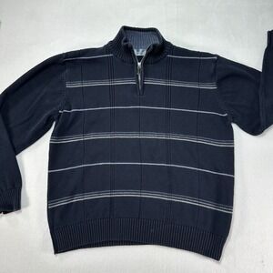 Oscar De La Renta Sweater Men's XL Blue 1/4 Zip Pullover Striped‎ Preppy Classic